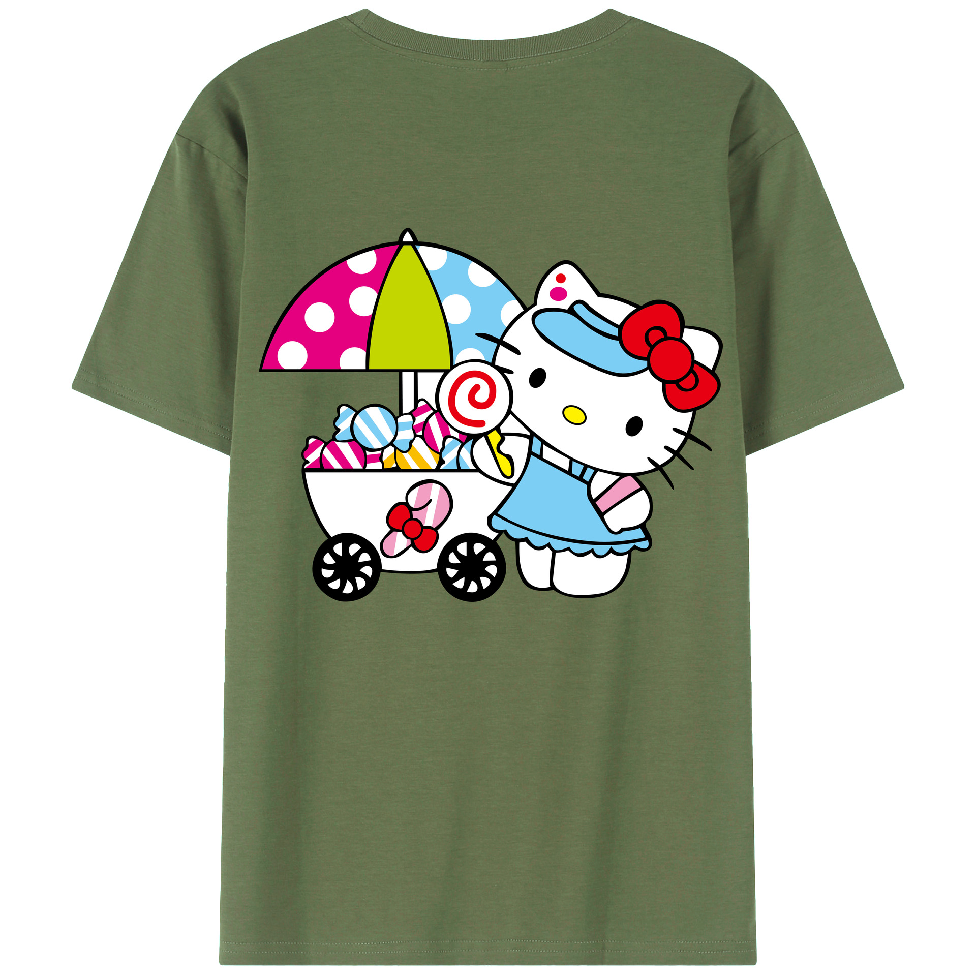 （画像用） Hello Kitty ハローキティ 綿100％ メンズ半袖Tシャツ（バックプリント） 通気性